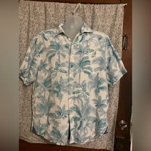 Tommy Bahama Blue and White Palm Print Shirt